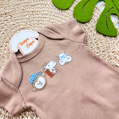 Conj body Safari Baby Marrom e Short Areia